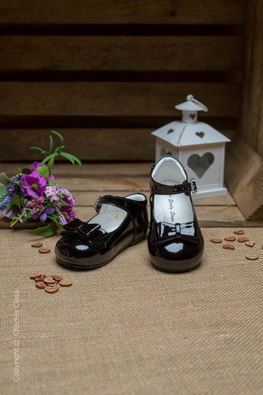Girls Black Double Bow Patent Leather Shoes